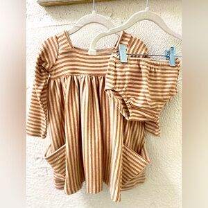 Vignette 0-3M girls pumpkin stripped dress with bloomers set